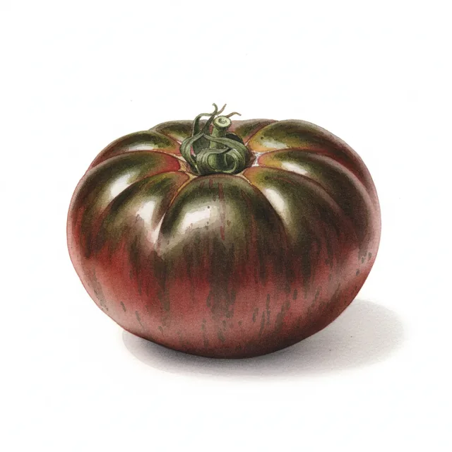 Tomate Noire Russe, illustration botanique