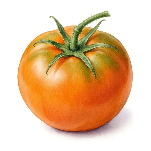 Aquarelle botanique de la tomate Orange Bourgoin