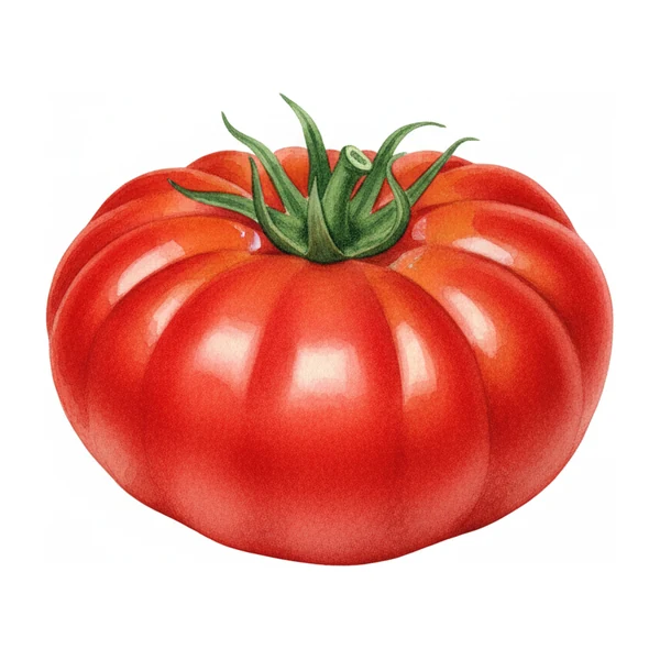Aquarelle botanique de la tomate Super Marmande