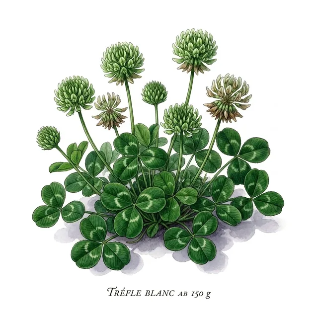 TREFLE BLANC AB 150 g, illustration botanique