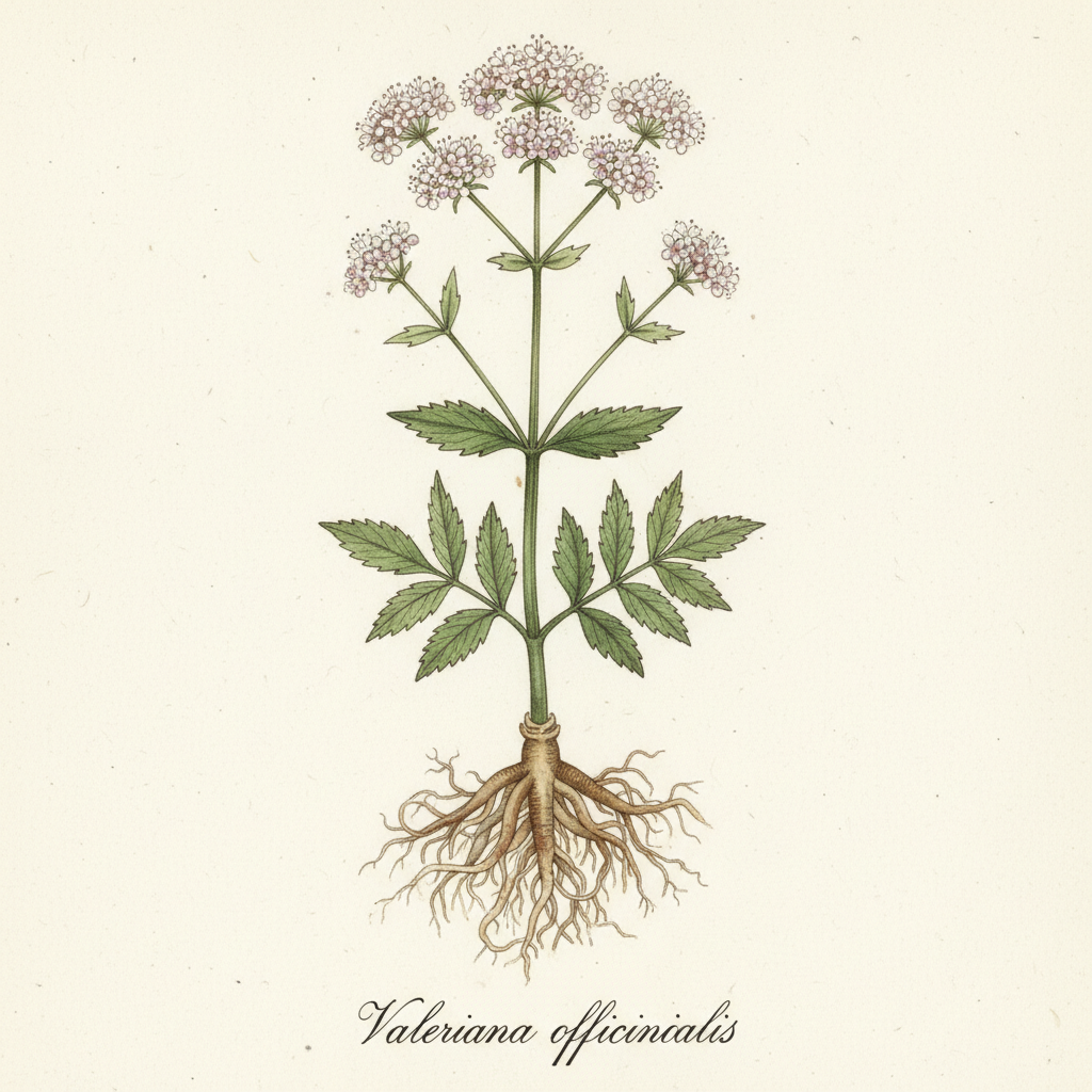 Valeriana officinalis , aquarelle botanique