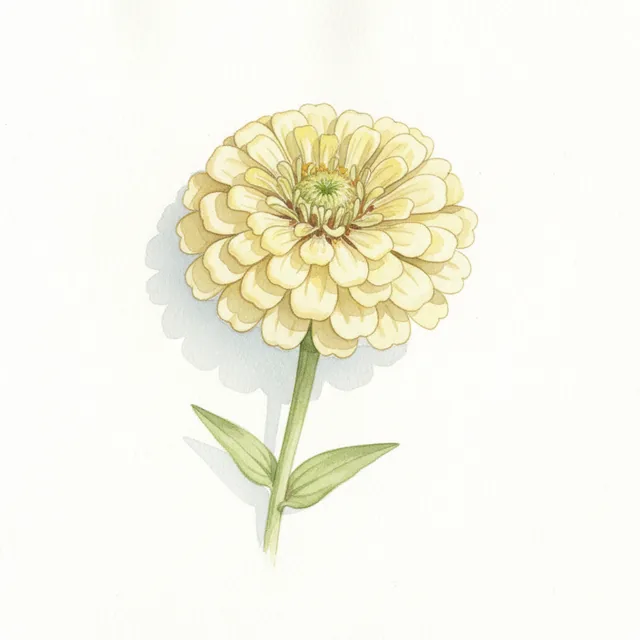 Zinnia Lilliput Jaune, illustration botanique